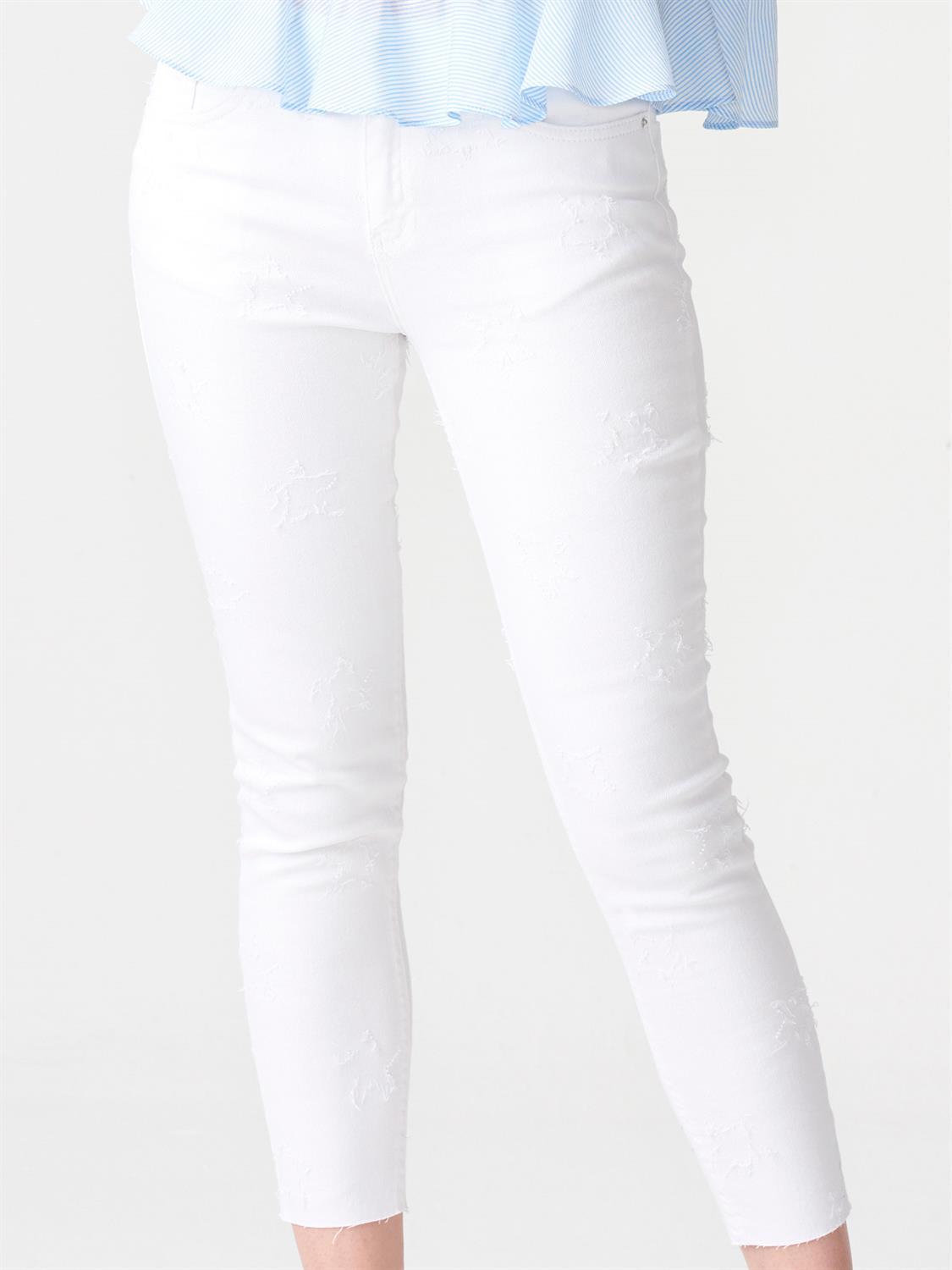 7204 Yıldızlı Beyaz Pantolon-Beyaz