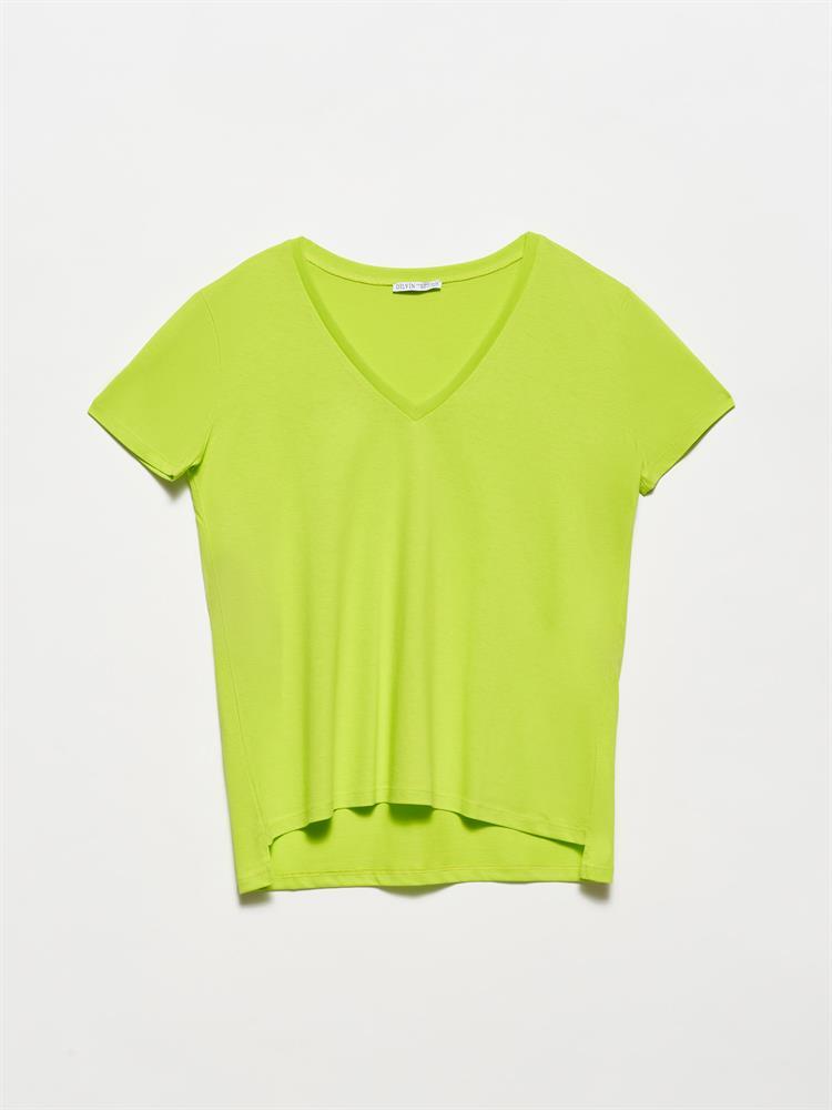 3470 V Yaka Basic T-Shirt-Lime