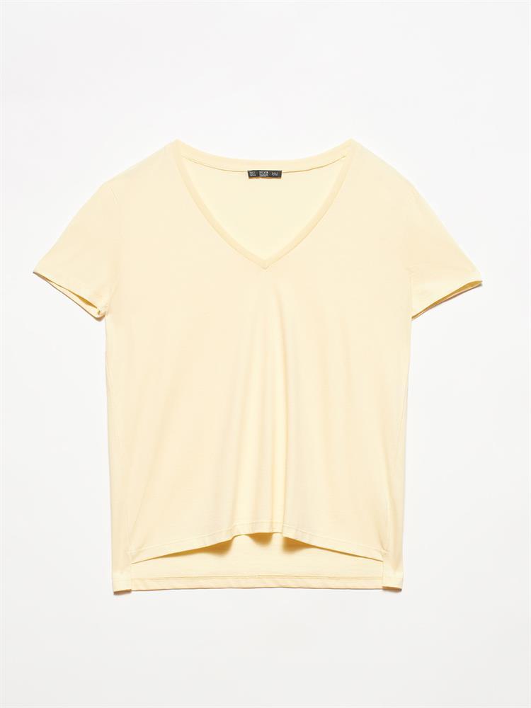 3470 V Yaka Basic T-Shirt-T.Sarı