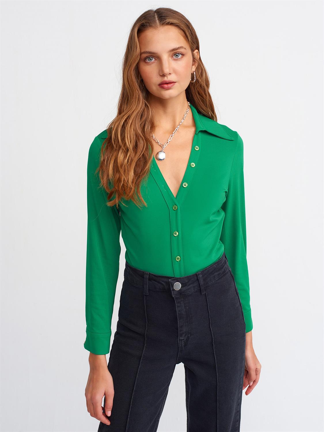 3809 Örme Bluz-Yeşil
