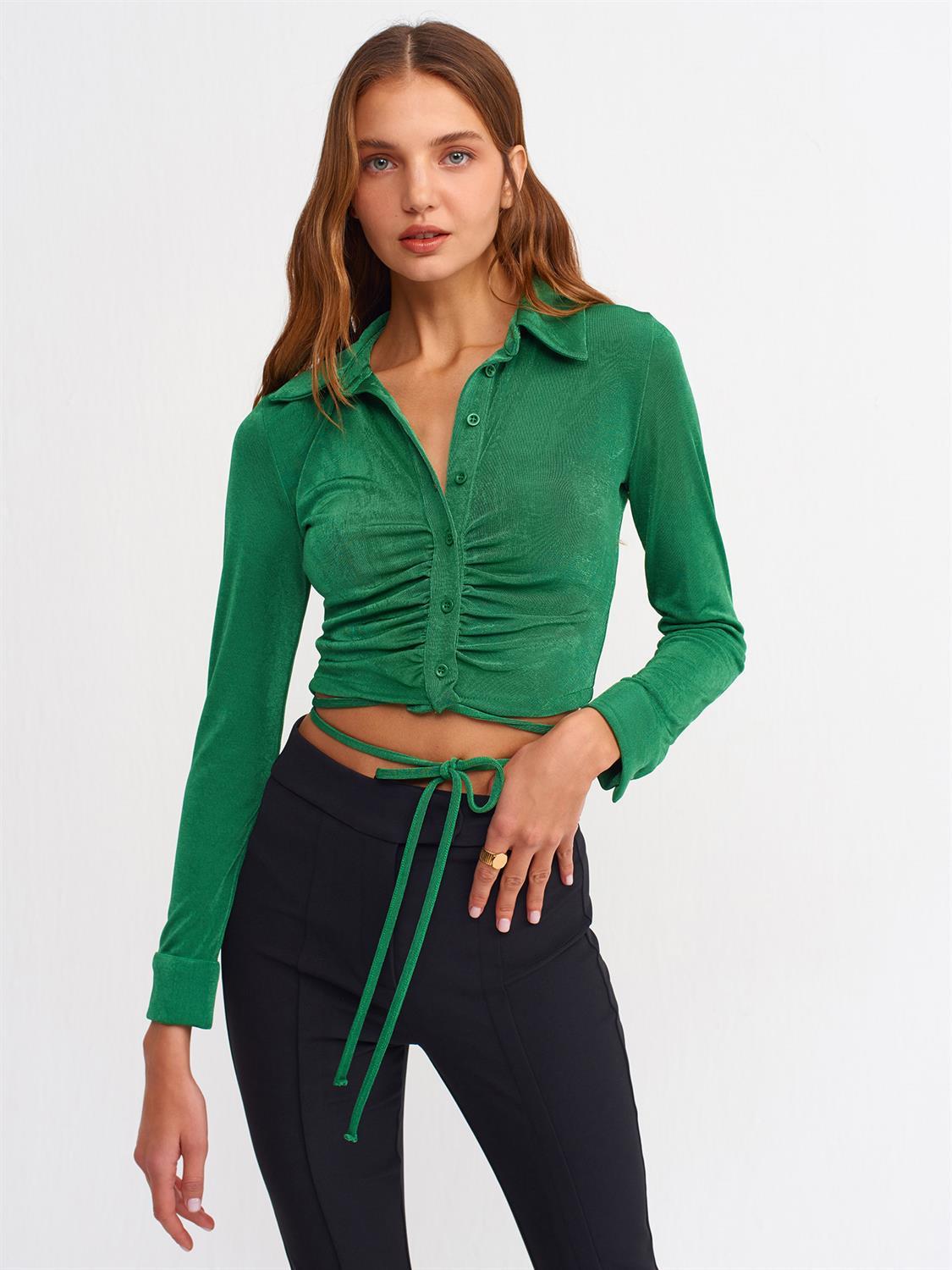 3733 Bağcıklı Mini Gömlek-Yeşil
