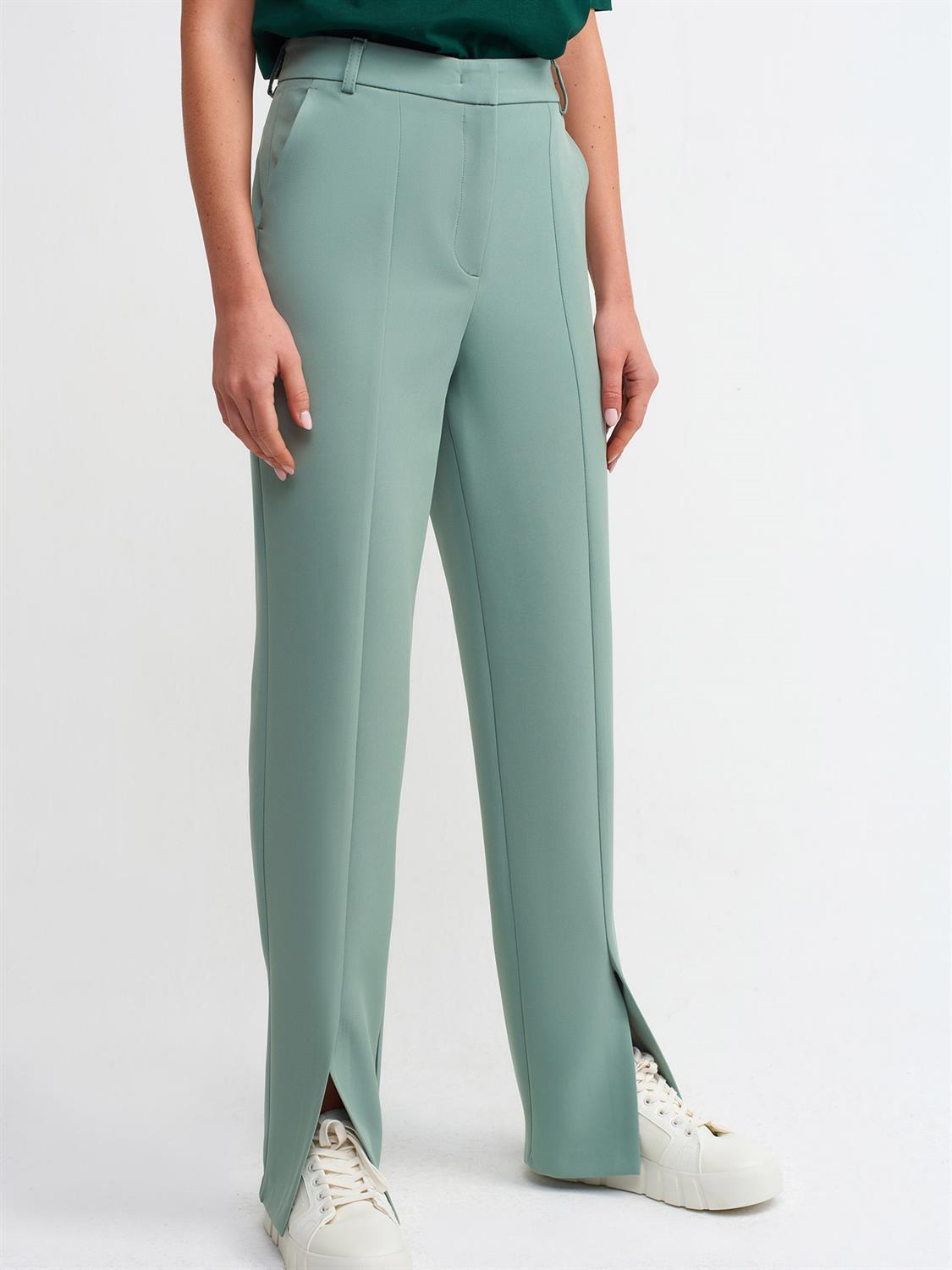 4956 Yırtmaçlı Paça Smart Pantolon-Yeşil