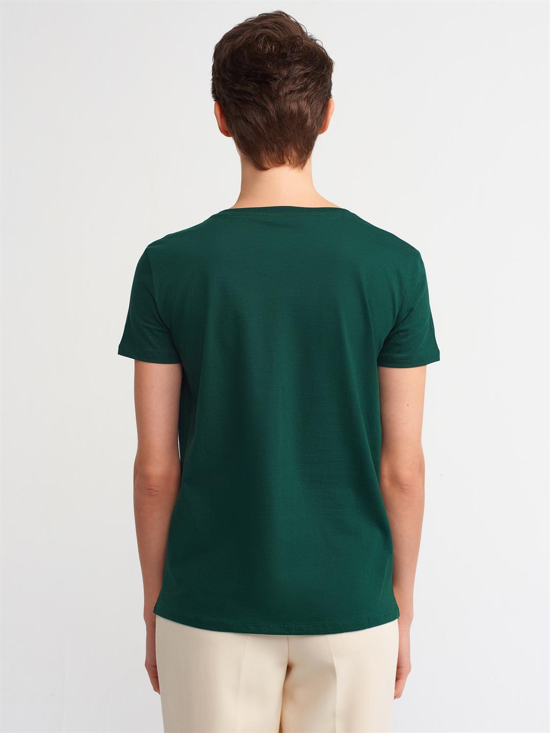 3470 V Yaka Basic T-Shirt-Yeşil