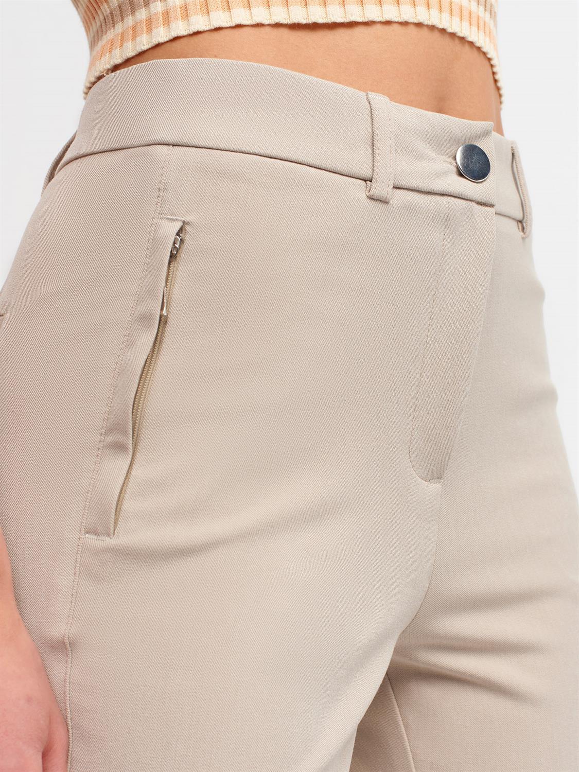4993 Fermuarlı Cep Detaylı Pantolon-Taş