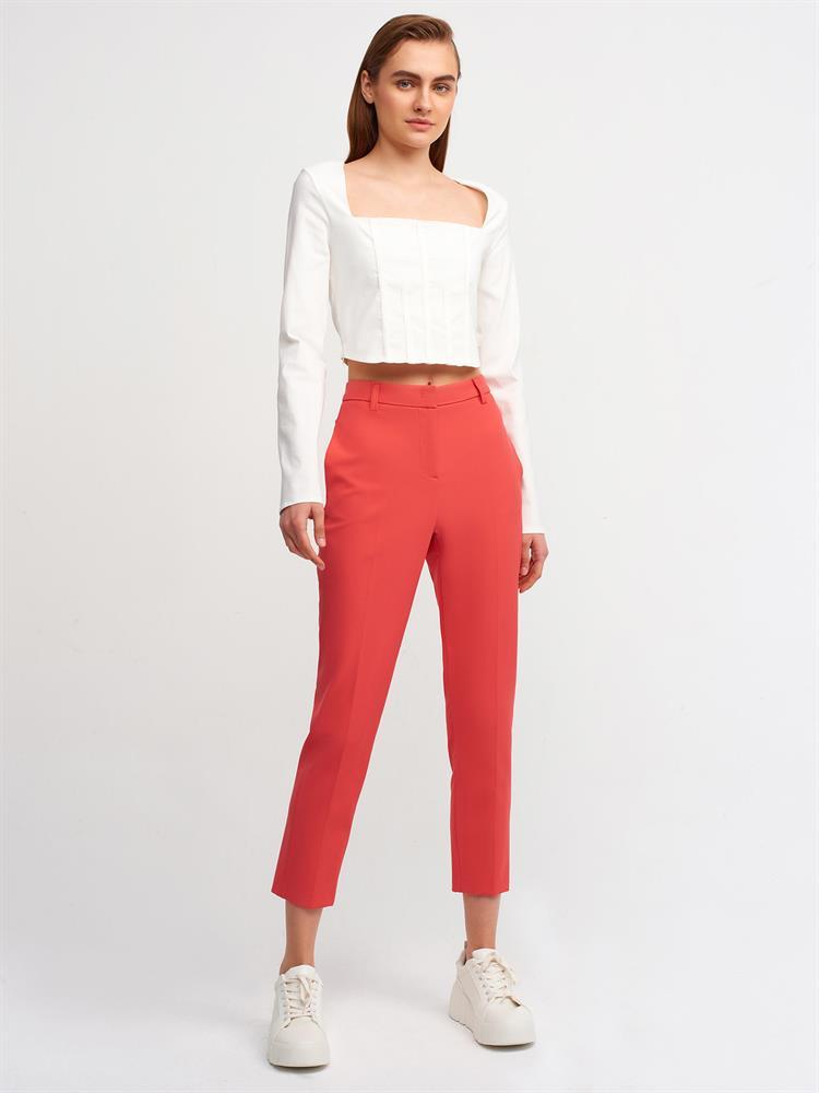 4986 Slim Fit Yüksek Bel  Pantolon-Kırmızı