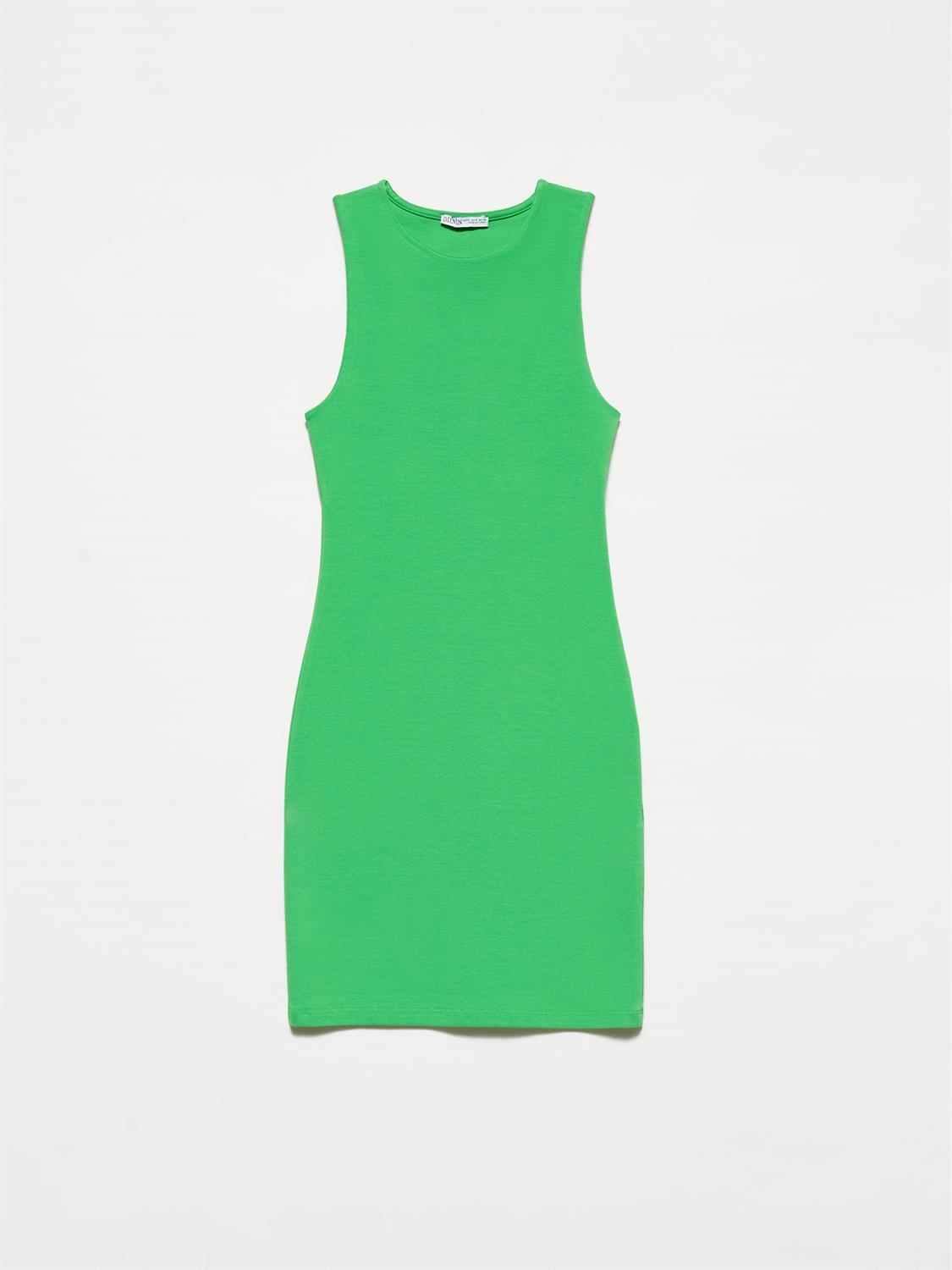 90326 Mini Basıc Elbise-Açık Yeşil
