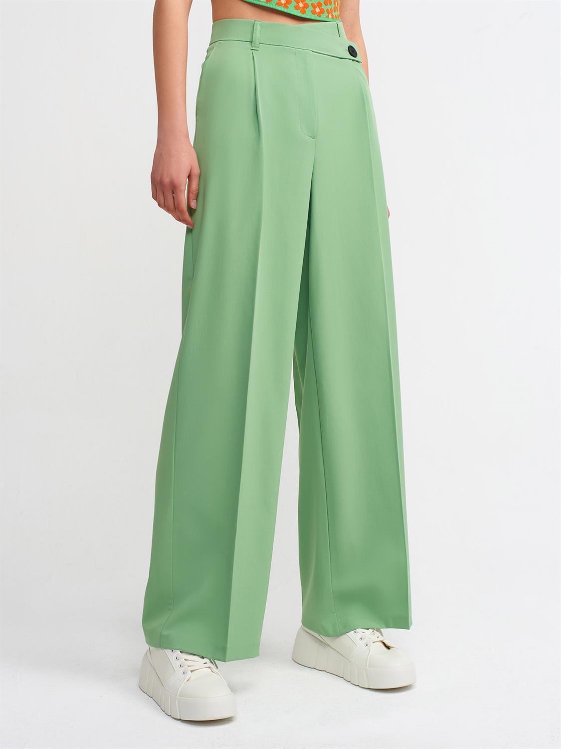 5018 Beli Asimetrik Uzun Pantolon-Yeşil