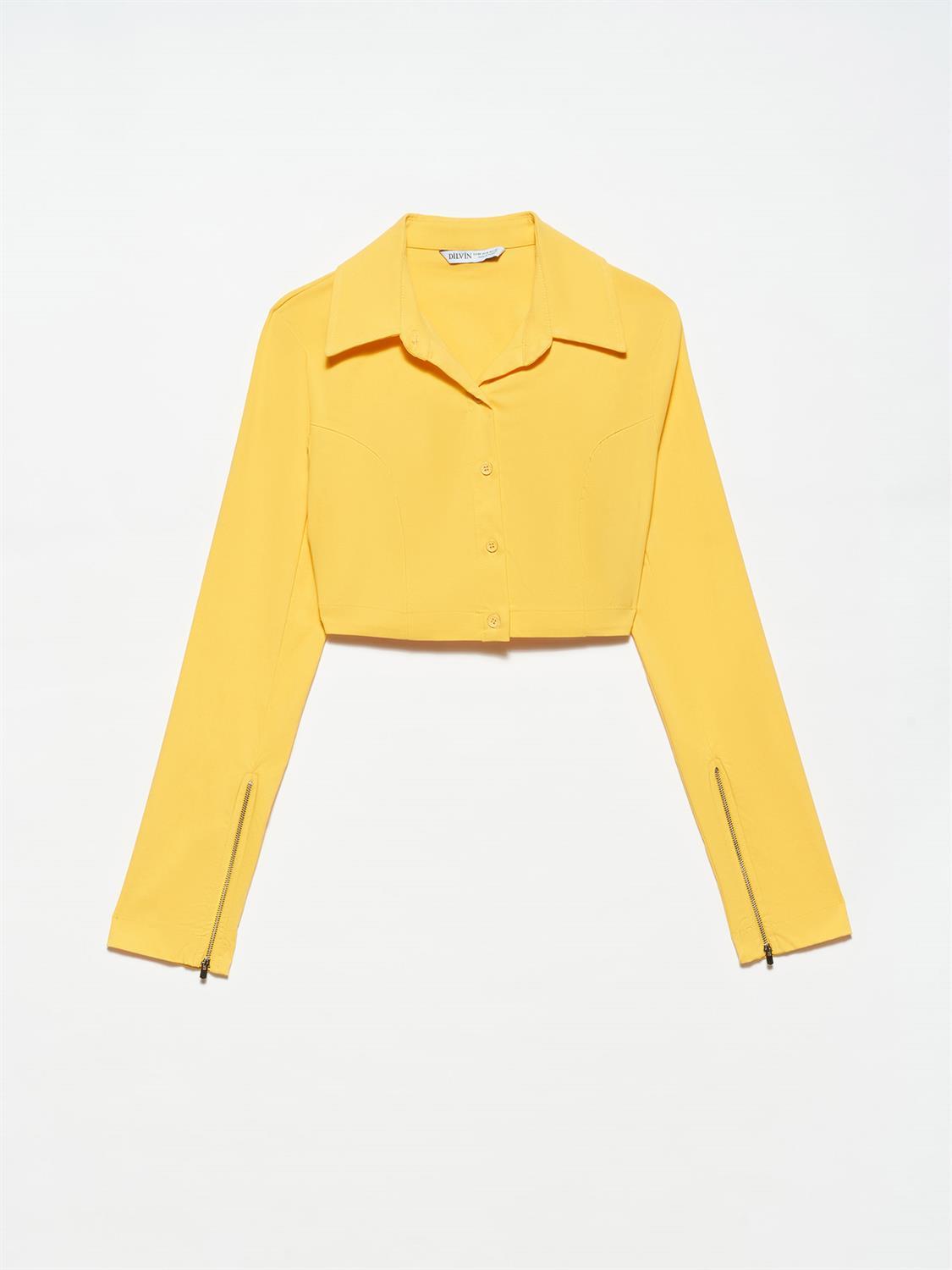 50140 Kolları Fermuarlı Crop Gömlek-Sarı