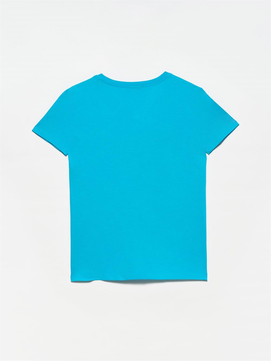 3470 V Yaka Basic T-Shirt-Turkuaz