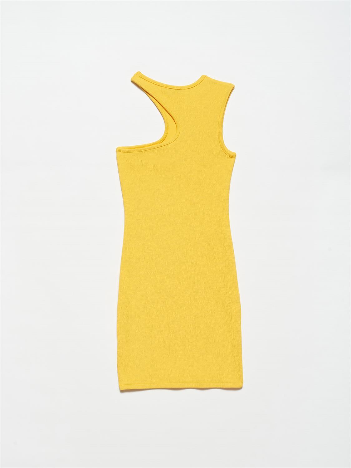 9136 Fitilli Mini Elbise-Sarı
