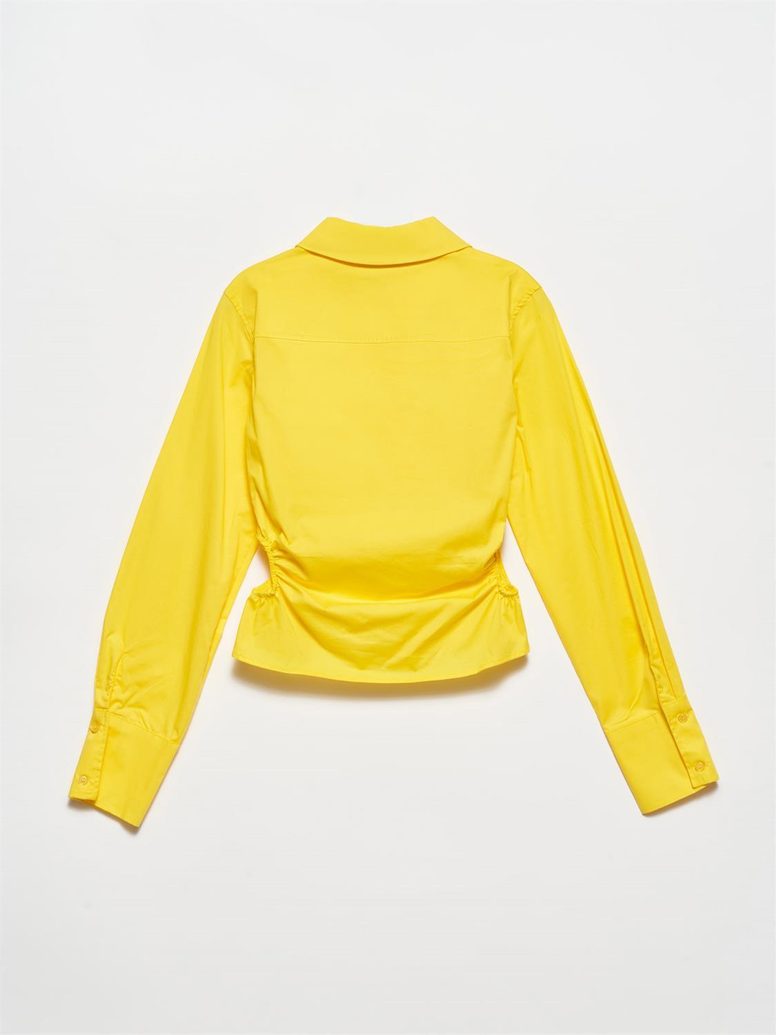 50148 Pencere Detaylı Poplin Gömlek-Sarı