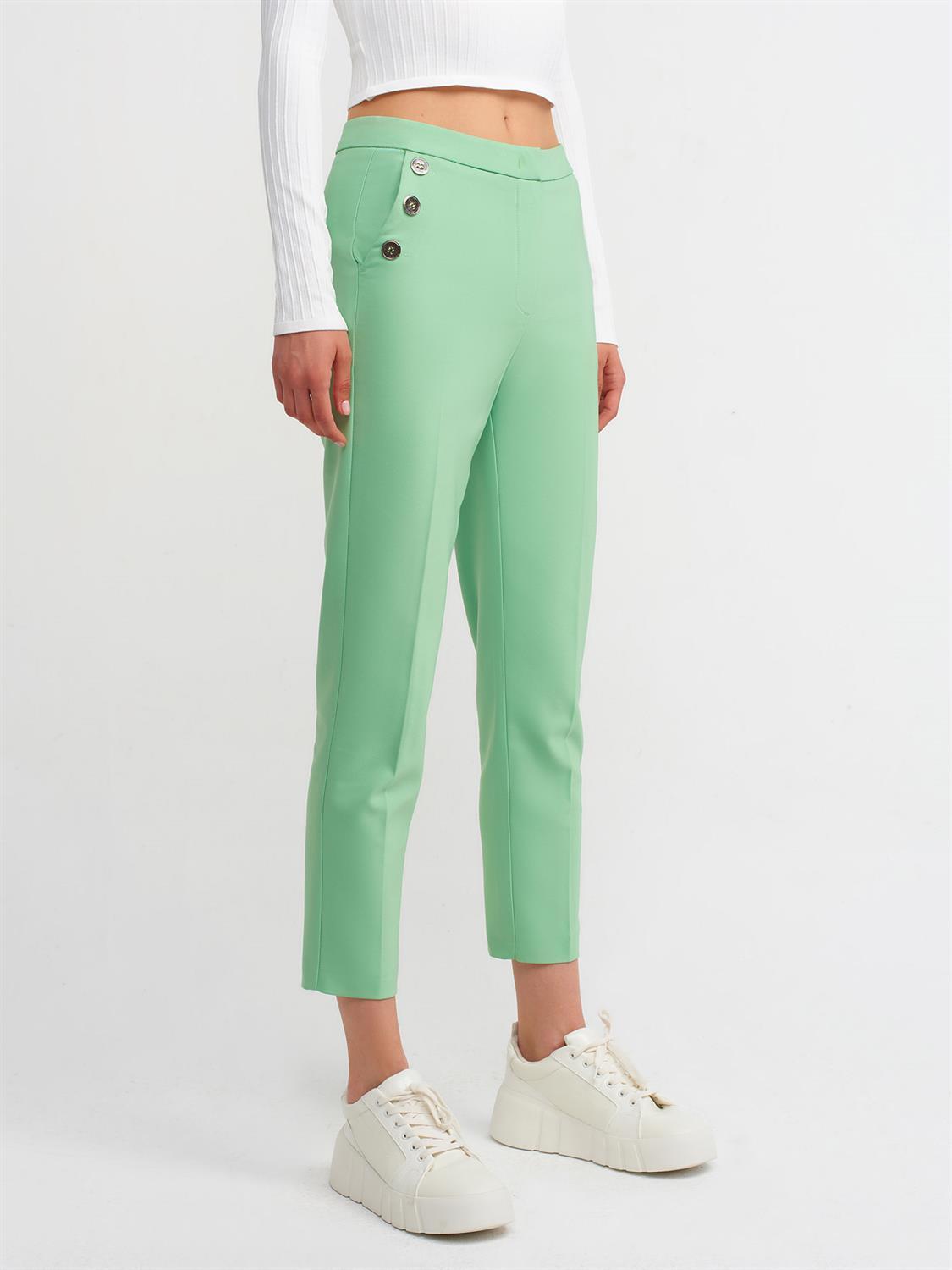 5027 Düğmeli Pamuklu Pantolon-Yeşil