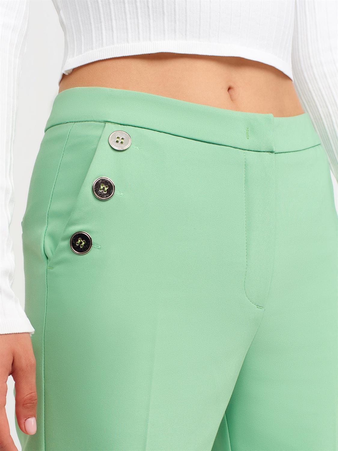 5027 Düğmeli Pamuklu Pantolon-Yeşil