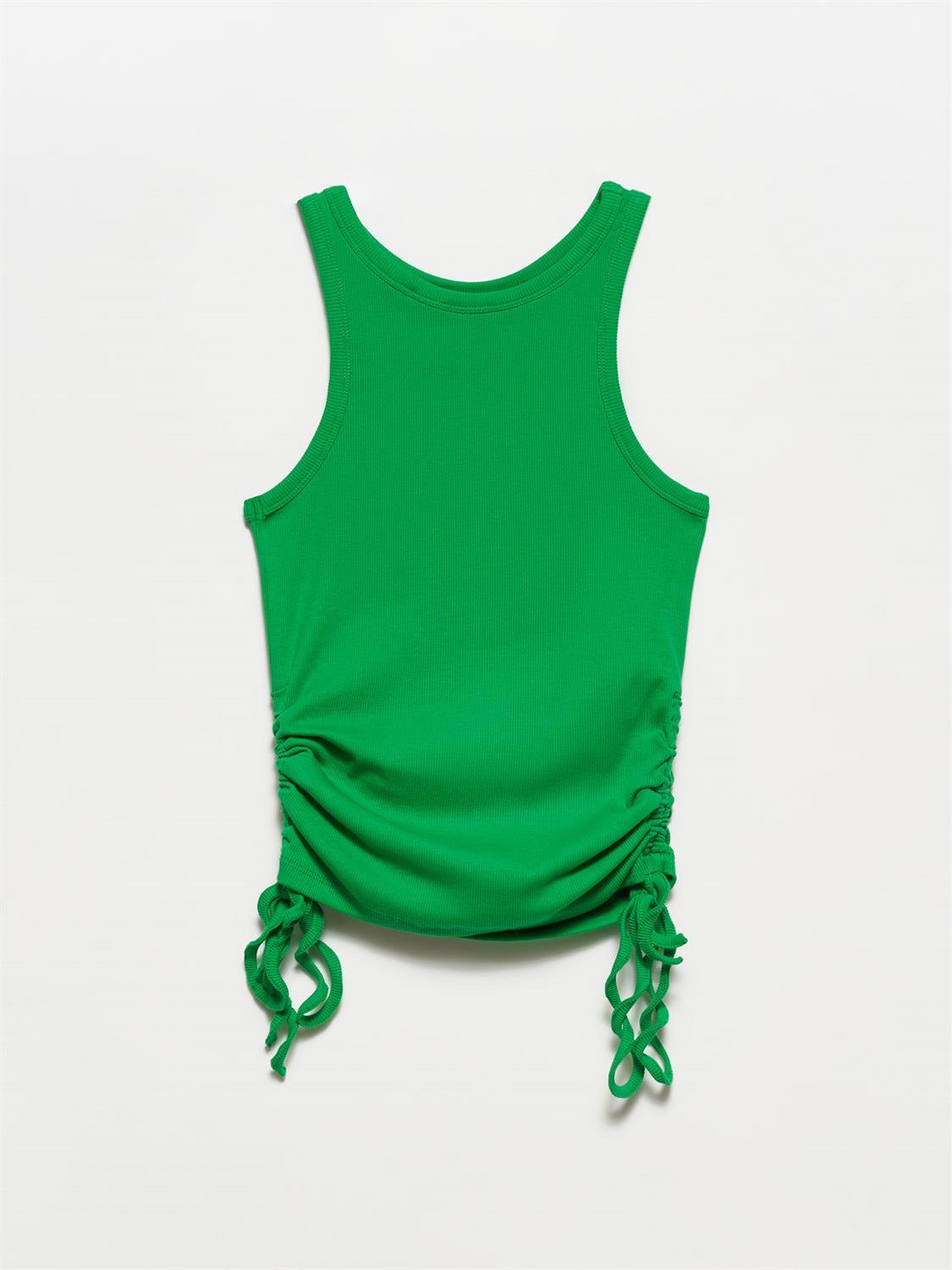 30130 Büzgülü Bluz-Koyu Yeşil