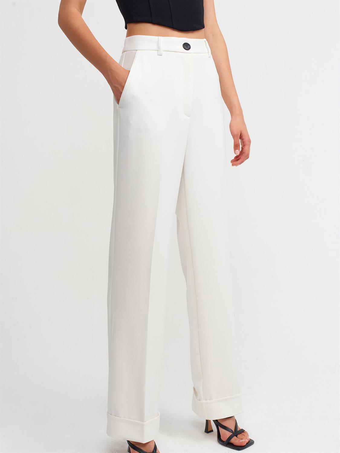 70513 Duple Paça Orta Bel Pantolon-Beyaz