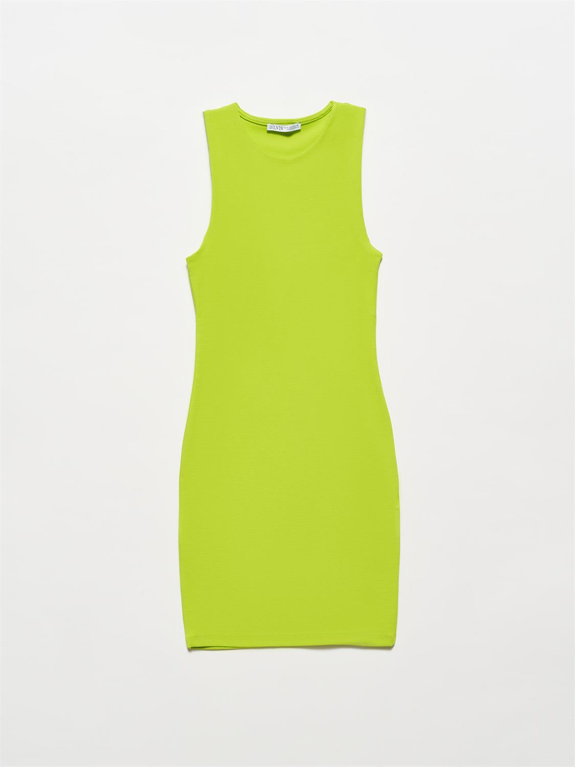90326 Mini Basıc Elbise-Lime