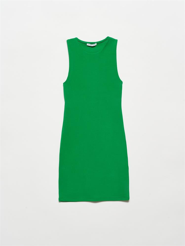 90326 Mini Basıc Elbise-Yeşil