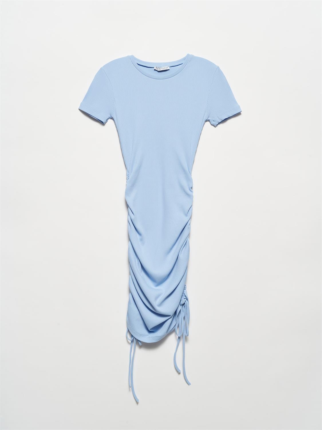 90355 Yanı Bağcıklı Elbise-Mavi