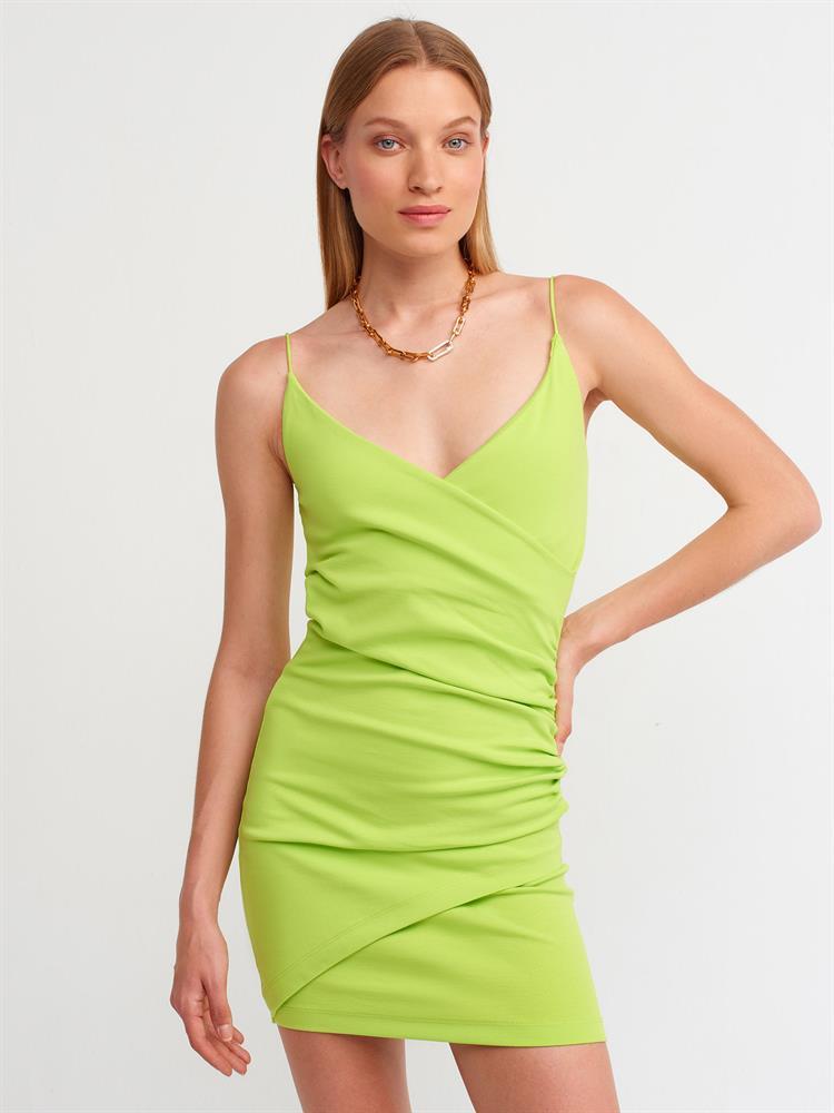 90374 Askılı Mini Elbise-Lime