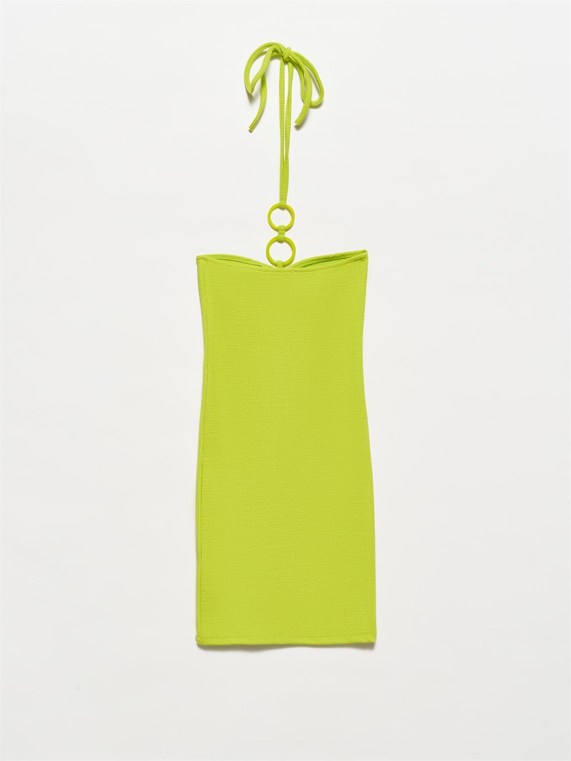 90382 Halka Detaylı Mini Elbise-Koyu Lime