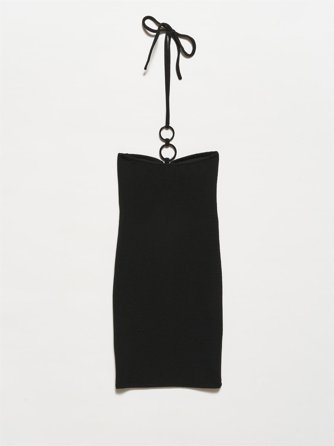 90382 Halka Detaylı Mini Elbise-Siyah