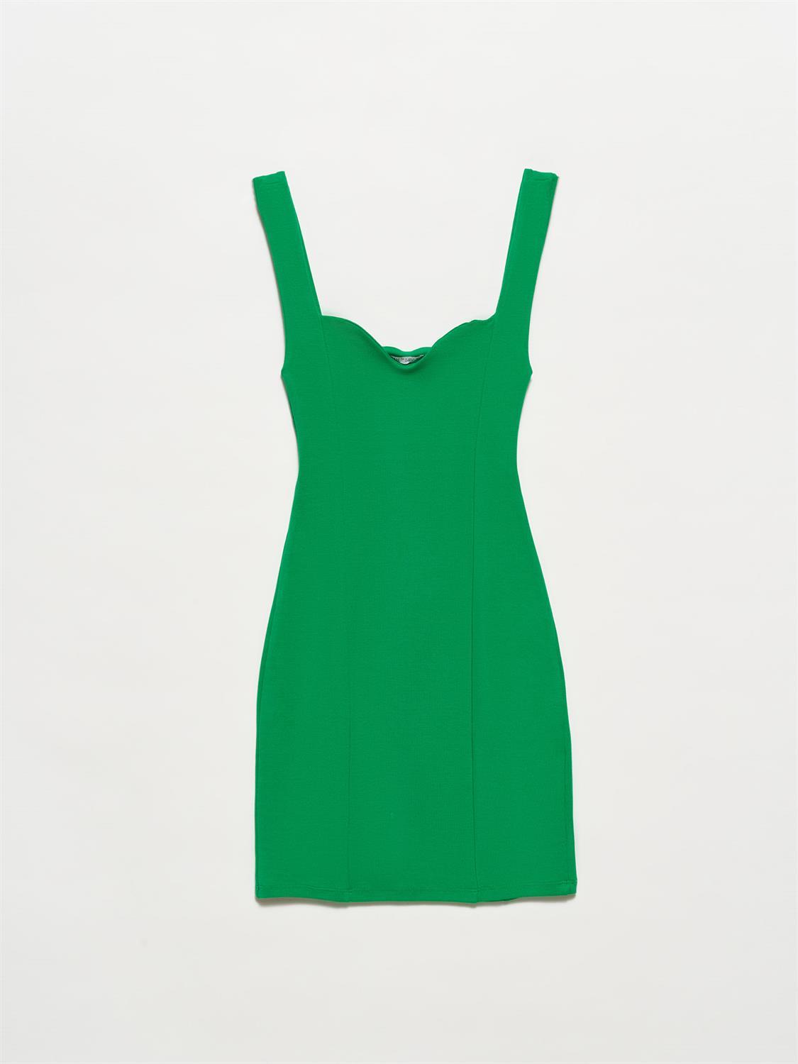 90395 Mini Elbise-Yeşil