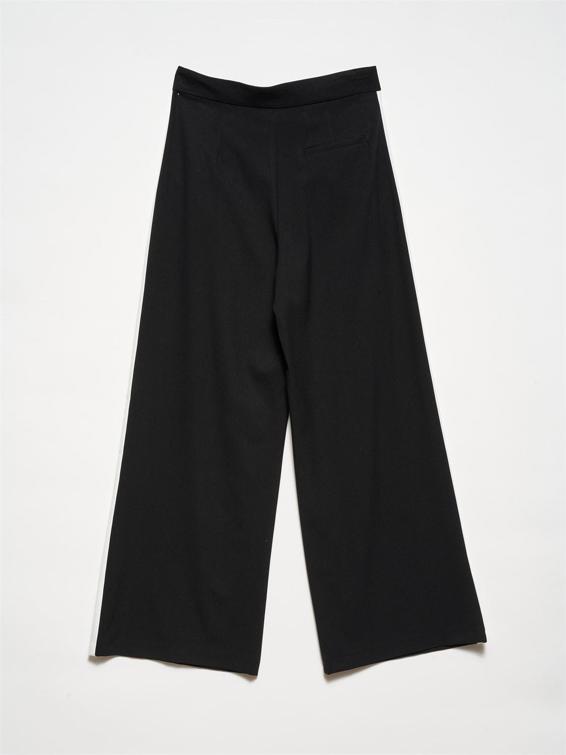 71145 Yanları Şeritli Geniş Paça Klasik  Pantolon-Siyah