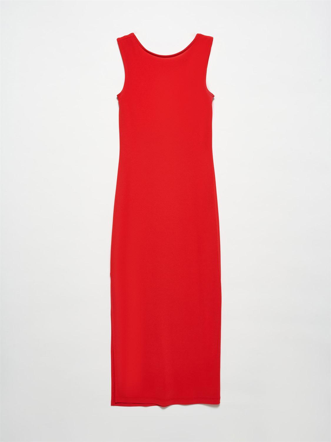 90494 Sırt Detaylı Uzun Elbise-Kırmızı
