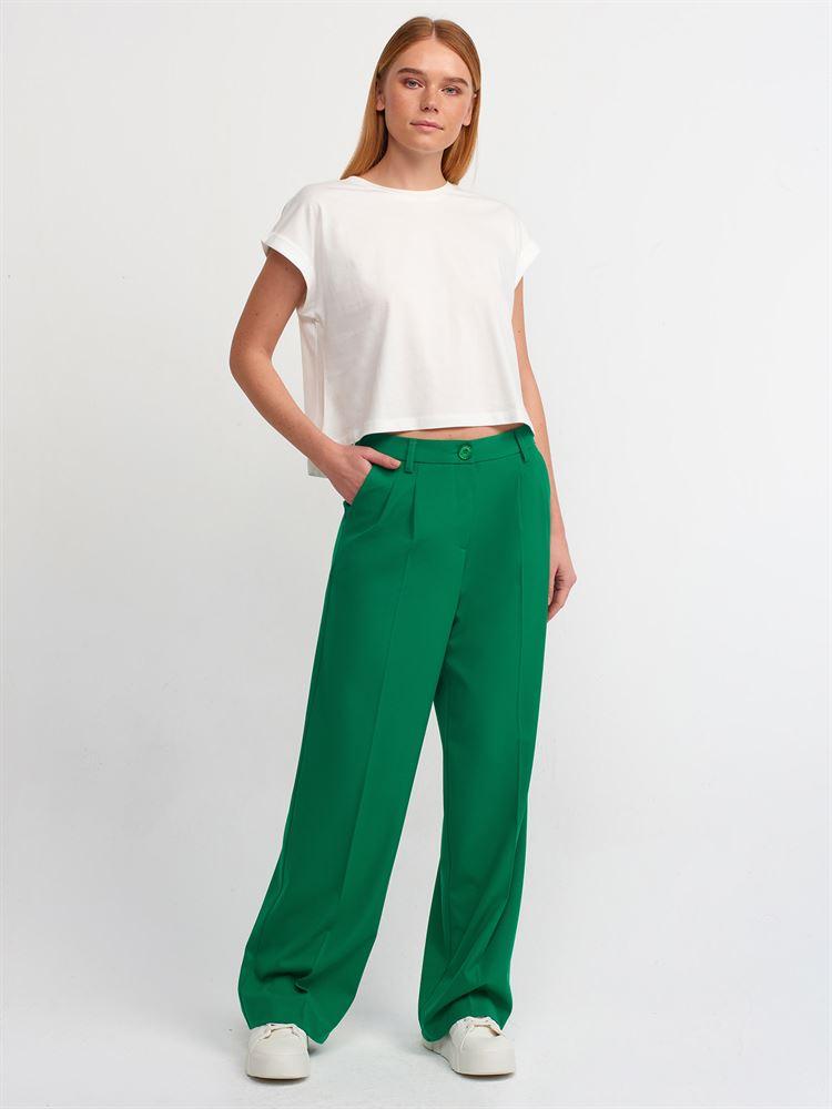 71144 Pilili Fit Klasik Pantolon-Yeşil