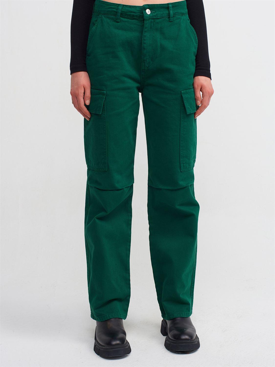 70828 Kargo Cep Parça Boya Denim Pantolon-Yeşil