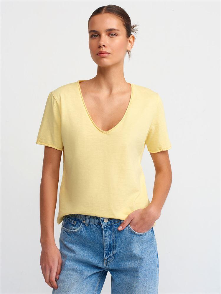 30816 V Yaka T-shirt-Sarı