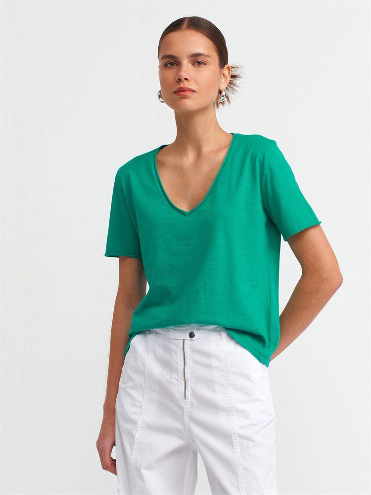 30816 V Yaka T-shirt-Yeşil